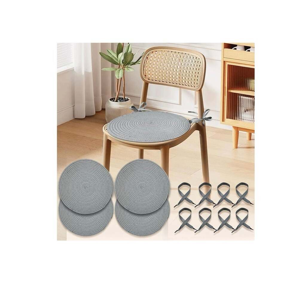 Set of 4 Cotton Rope Seat Pads with Ties, 15” round